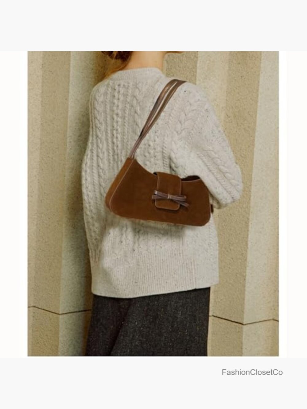 Suede Shoulder Bag Cute Bow Purse Hobo Handbag Clutch Underarm Purse - Picture 2 of 7